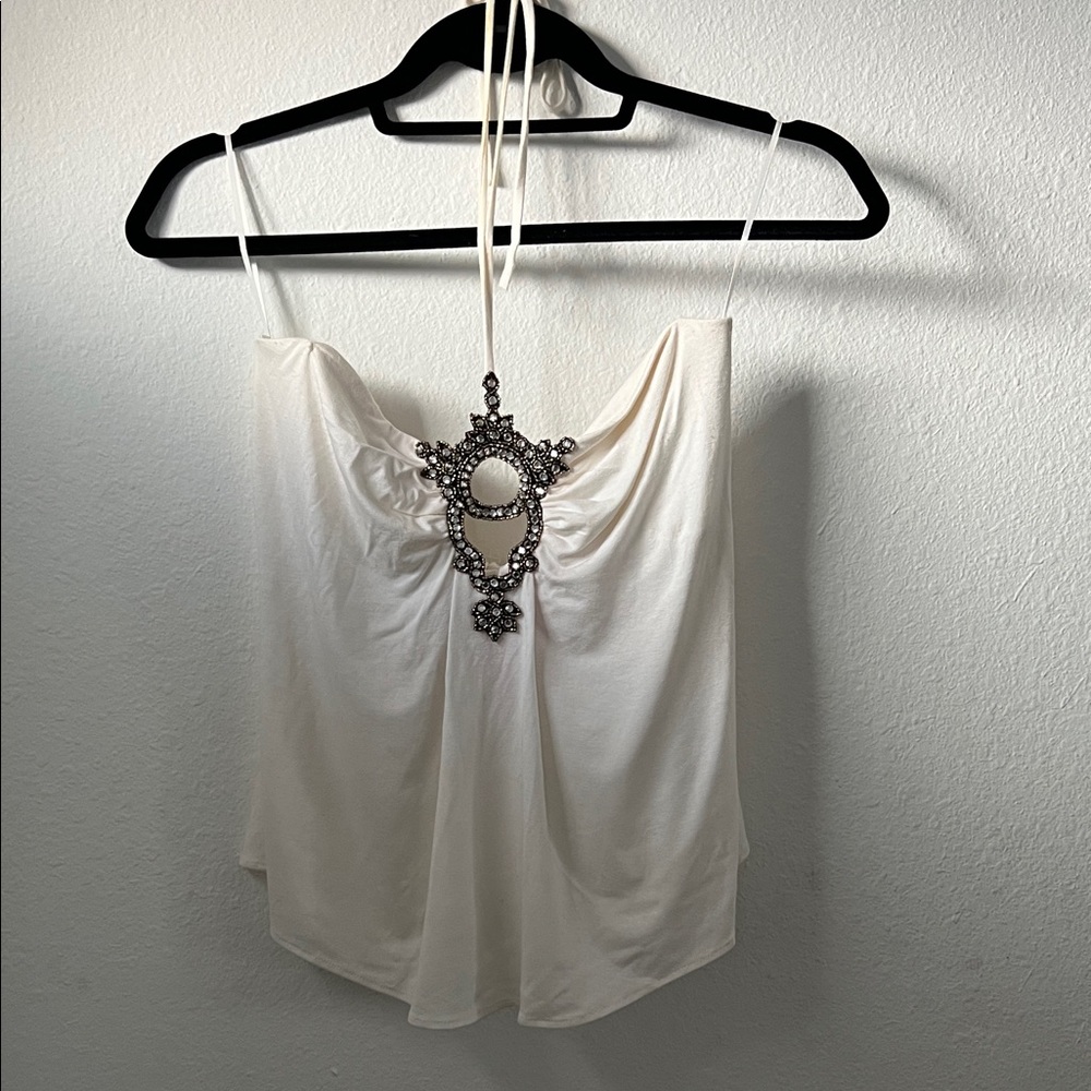 Elegant White  Camisole with Jewel Accent